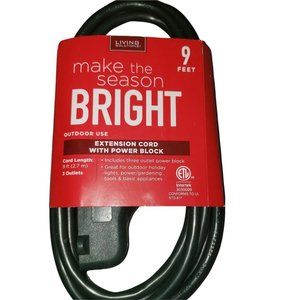 Make the Season Bright Extension Cord With Power Block 9 Feet 3 Outlets Outdoor